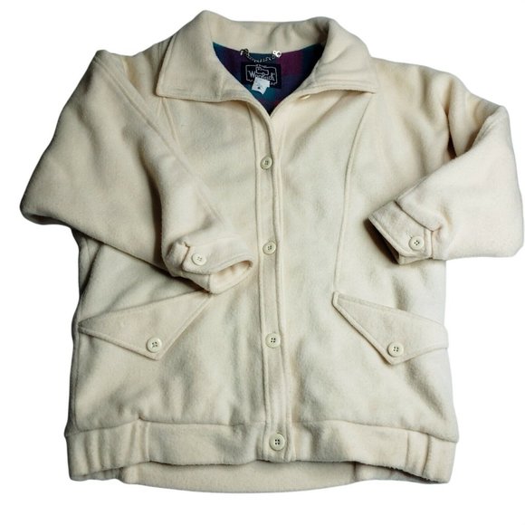 Vintage The Woolrich Womens Cream Button Up Wool Jacket size Small Plaid